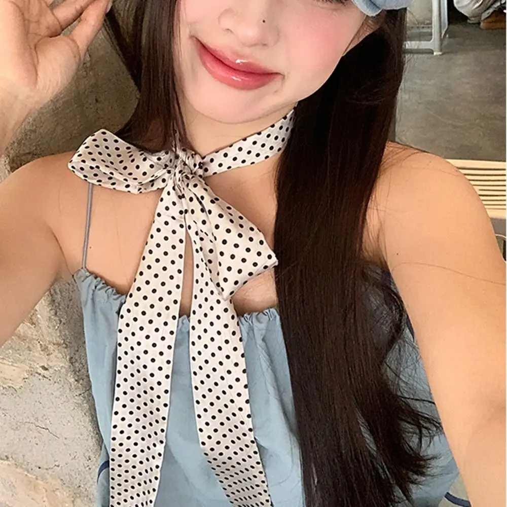 Fashion Ribbon Polka Dot Scarf Printed Thin Scarf Headband Neckerchief Dressing Decoration Long Scarves Party