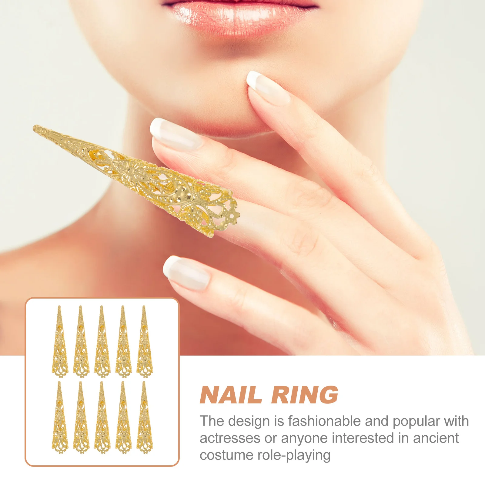 แหวนปลอมติดเล็บ 10 ชิ้น สำหรับตกแต่งชุดเต้นรำของผู้หญิง เครื่องประดับตกแต่งเล็บ