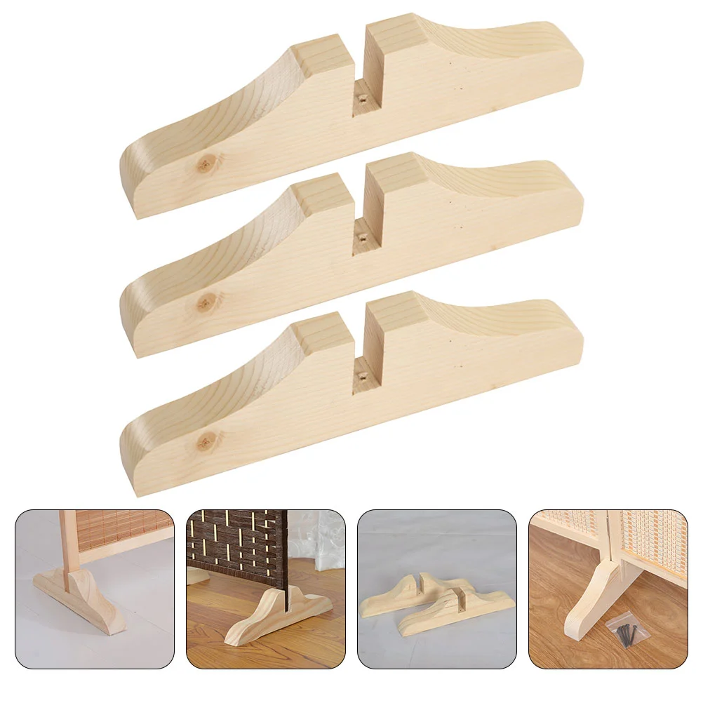 3 Pcs Folding Screen Office Window Covers for Home Room Divider Feet Adjustable Wooden Bracket