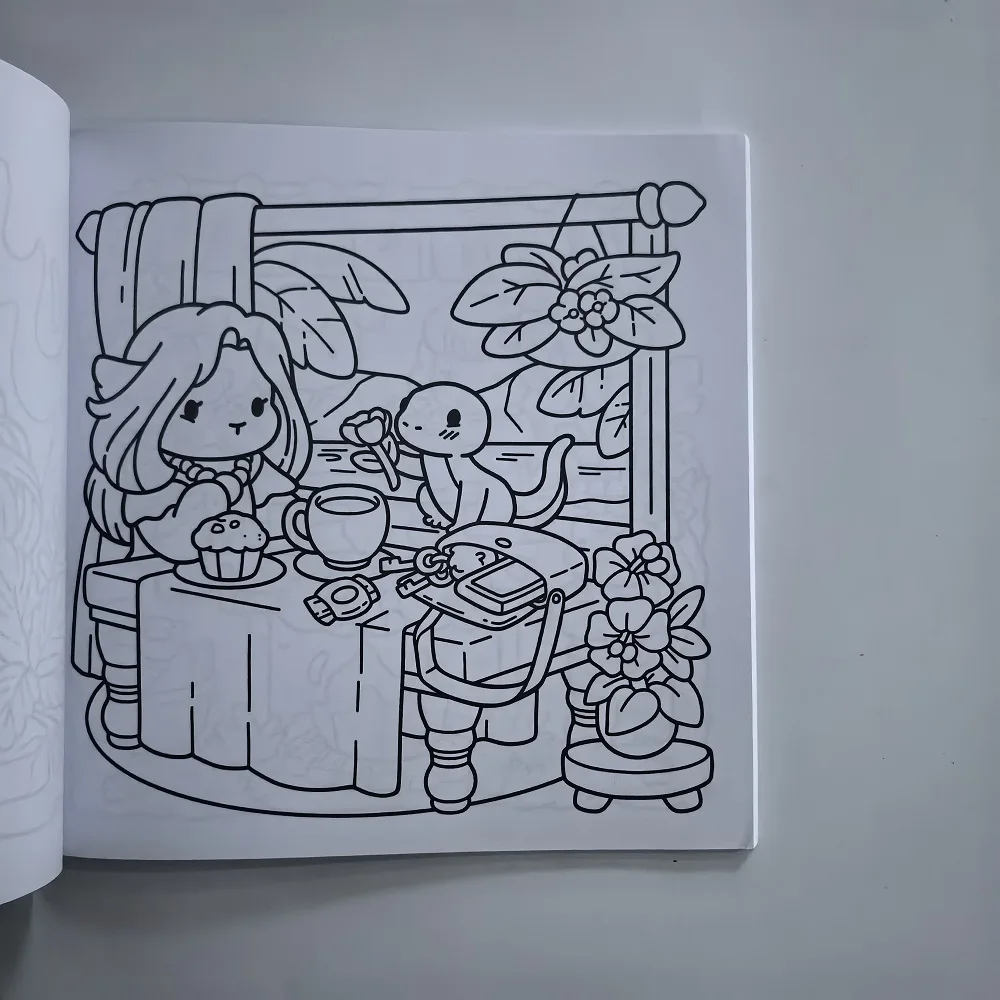 Livro de colorir adulto fofo Nawaii aconchegante – desenho para alívio do estresse, presente ideal para festa e aniversário