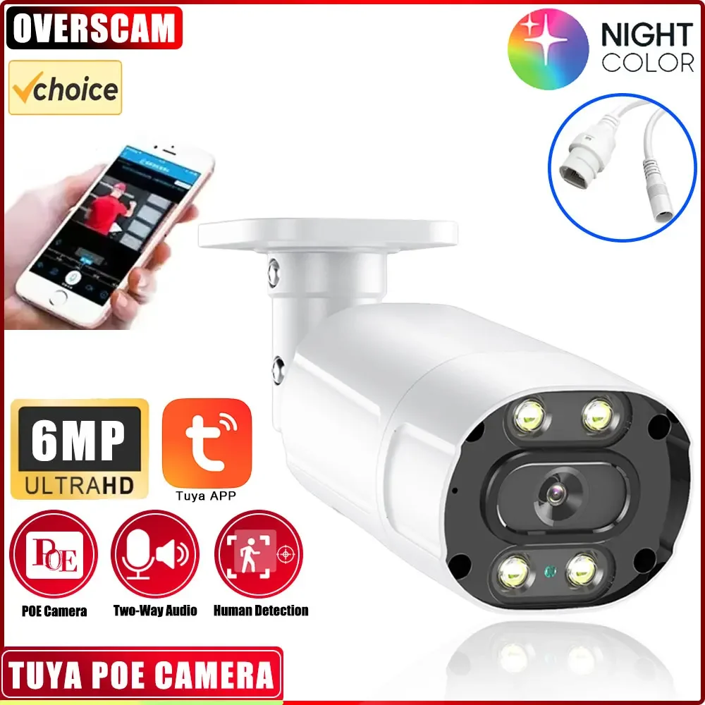 

Tuya Smart Ultra HD 6MP POE Camera Outdoor Indoor Weatherproof Security RJ45 Network Bullet EXIR Night Vision Email Alert Camera