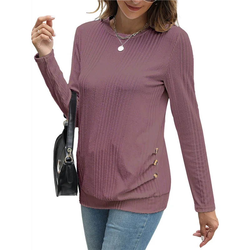 

CYL-рубашки с длинными рукавами для женщин, топы-туники для женщин, свободный крой, нарядный пуловер с круглым вырезом, базовые свитера для женщин