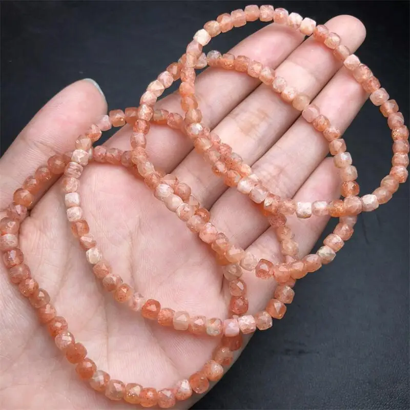 4MM Natural Gold Sunstone Cube Bracelet Reiki Healing Fengshui Stone Fashion Jewelry For Women Holiday Gift 1PCS