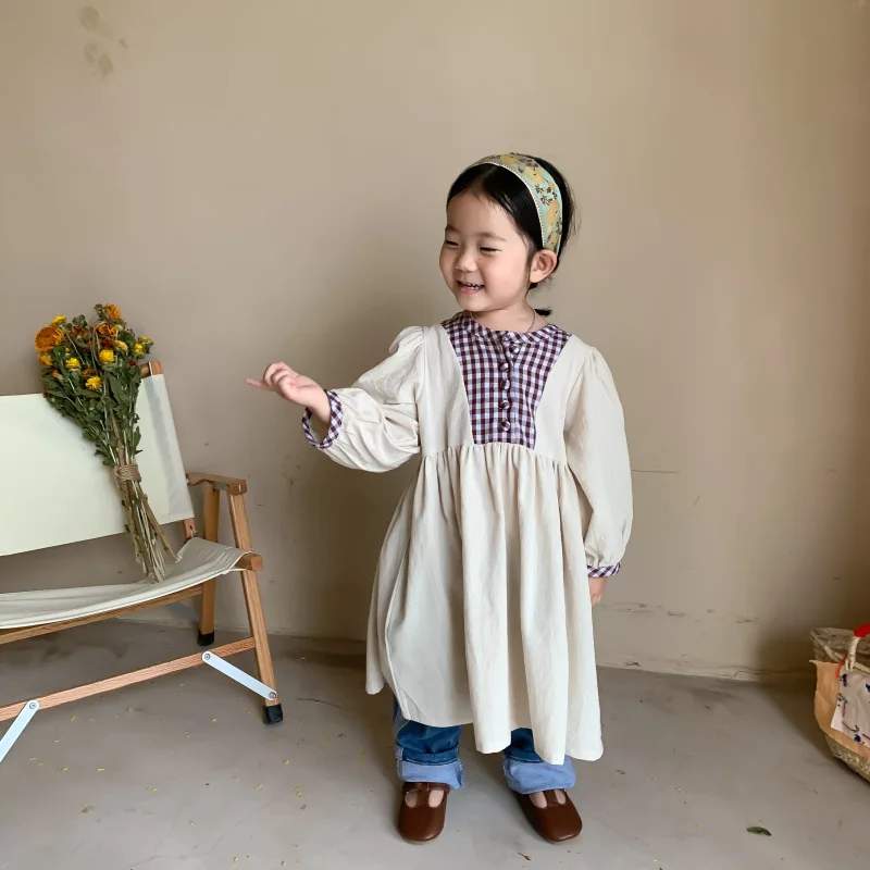 

Korean Children's Dress Girls' Dress Spring and Autumn New Style Small and Medium Children's Clothing Retro Artistic Style Child
