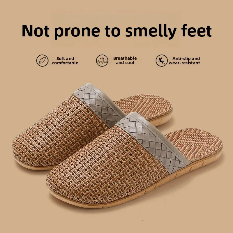 Linen Slippers Women Breathable Sweat Absorbent Non Slip Soft Sole Four Seasons Indoor Home Sandals Casual Comfortable Footwear