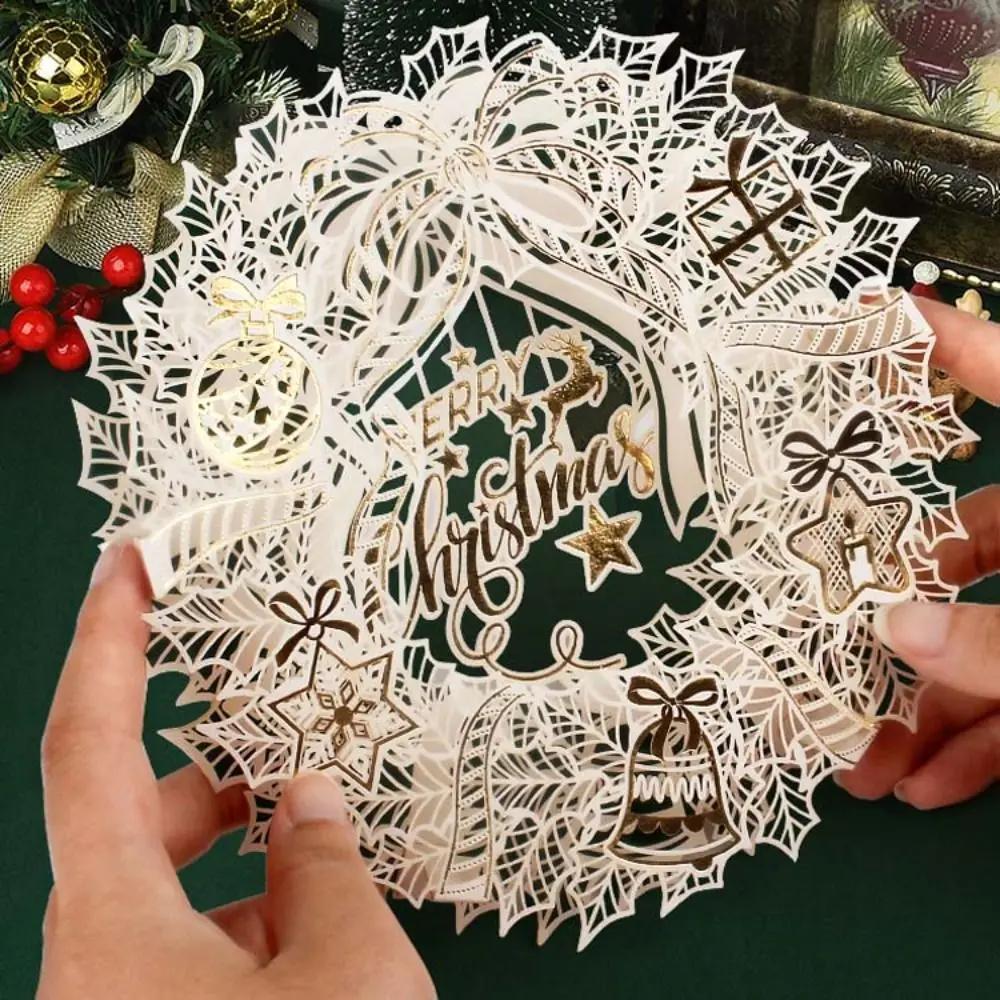 Hollow Christmas 3D Greeting Card Laser Engraved with Envelope and Postcard Invitation Card Paper Gilded Thank You Letter