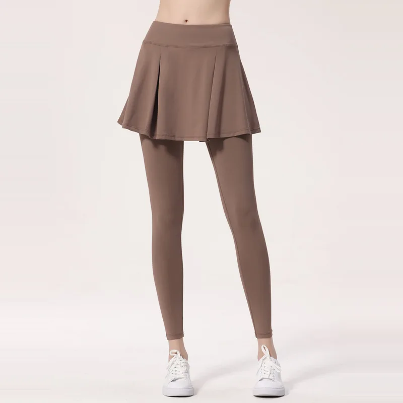 Women Yoga Pants Fake Two Sports Skirt Gym Leggings Fitness Training Running Trousers Pula Raise Waist Female Tights 2023