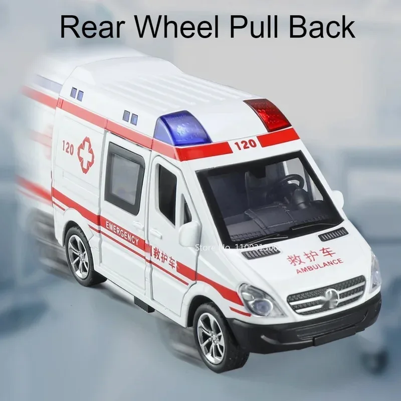 Ambulance RV Legering Auto Speelgoed Diecast Model Deuren Geopend Licht Geluid Voertuig Wiel Trek Miniatuur Auto Kindercadeau