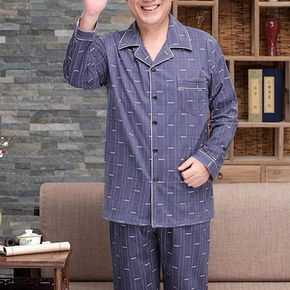 

Comfortable Loungewear Set for Men Men Pajama Set Mid-aged Father's Spring Summer Pajamas Set with Long Sleeve for Comfortable