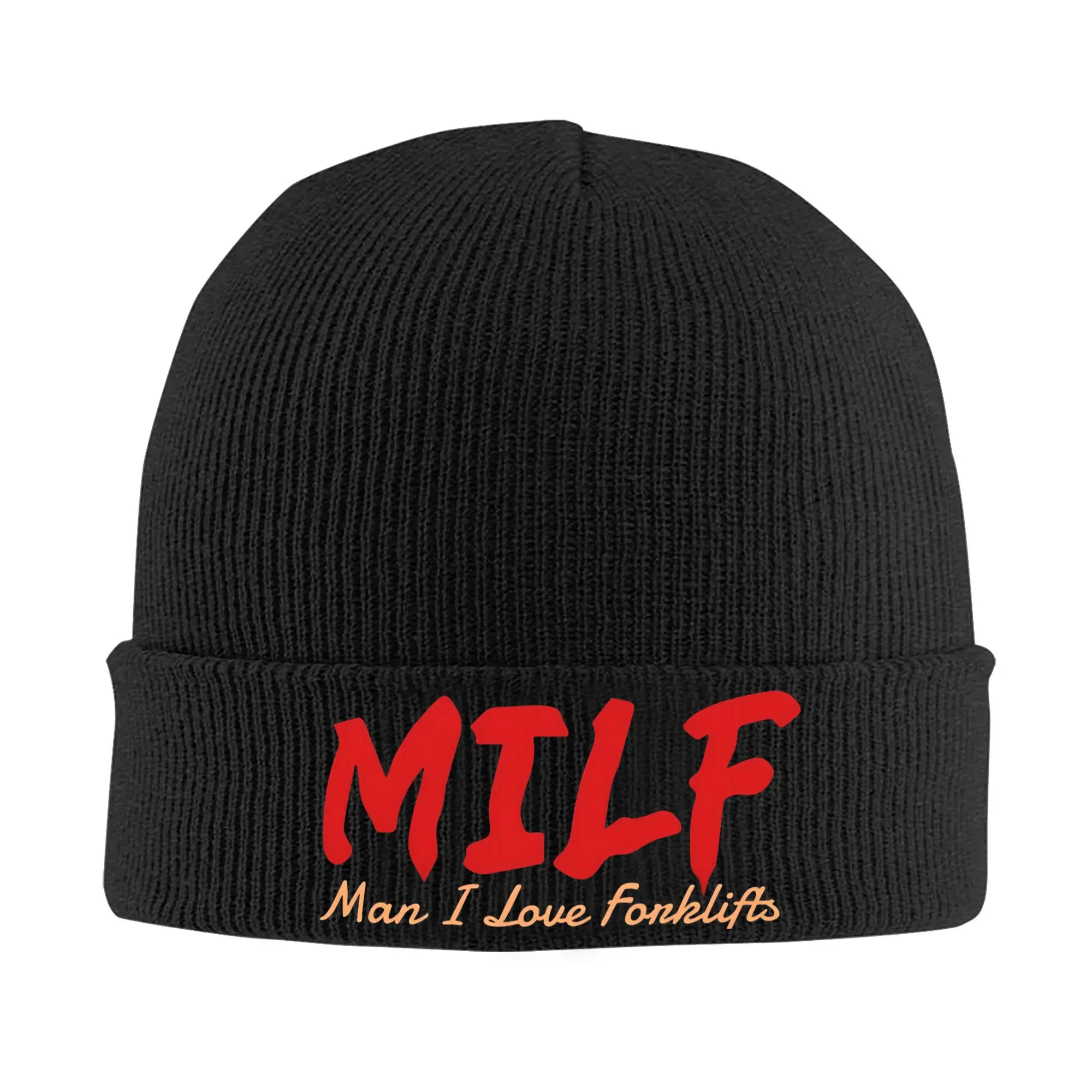 MILF Man I Love Forklifts Memes Knit Hat Beanies Autumn Winter Hats Warm Acrylic  Color Driver Caps Men Women Gift