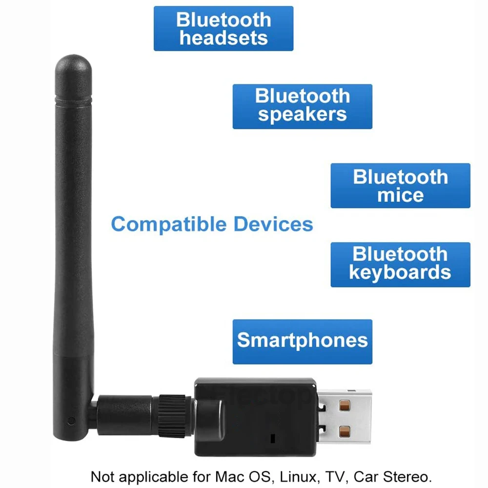 Electop USB Bluetooth 5.0 5.1 Adapter Dongle Antenna Long Range Wireless Audio Receiver Transmitter for PC Laptop Win 7 8/8.1 10