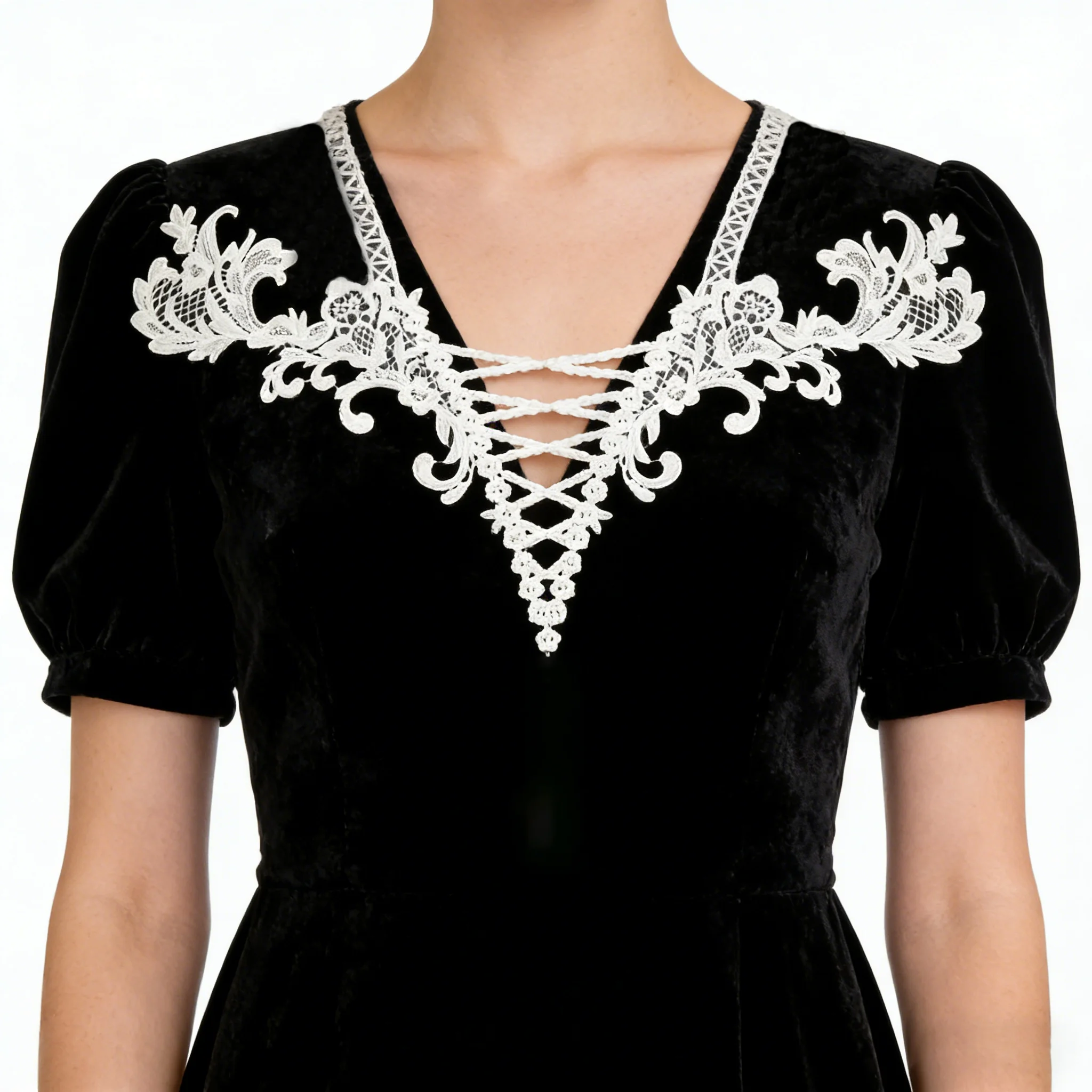 Black Flower Rose Venise Lace Collar Applique Trim, Lace Fabric Sewing Supplies Scrapbooking BW085