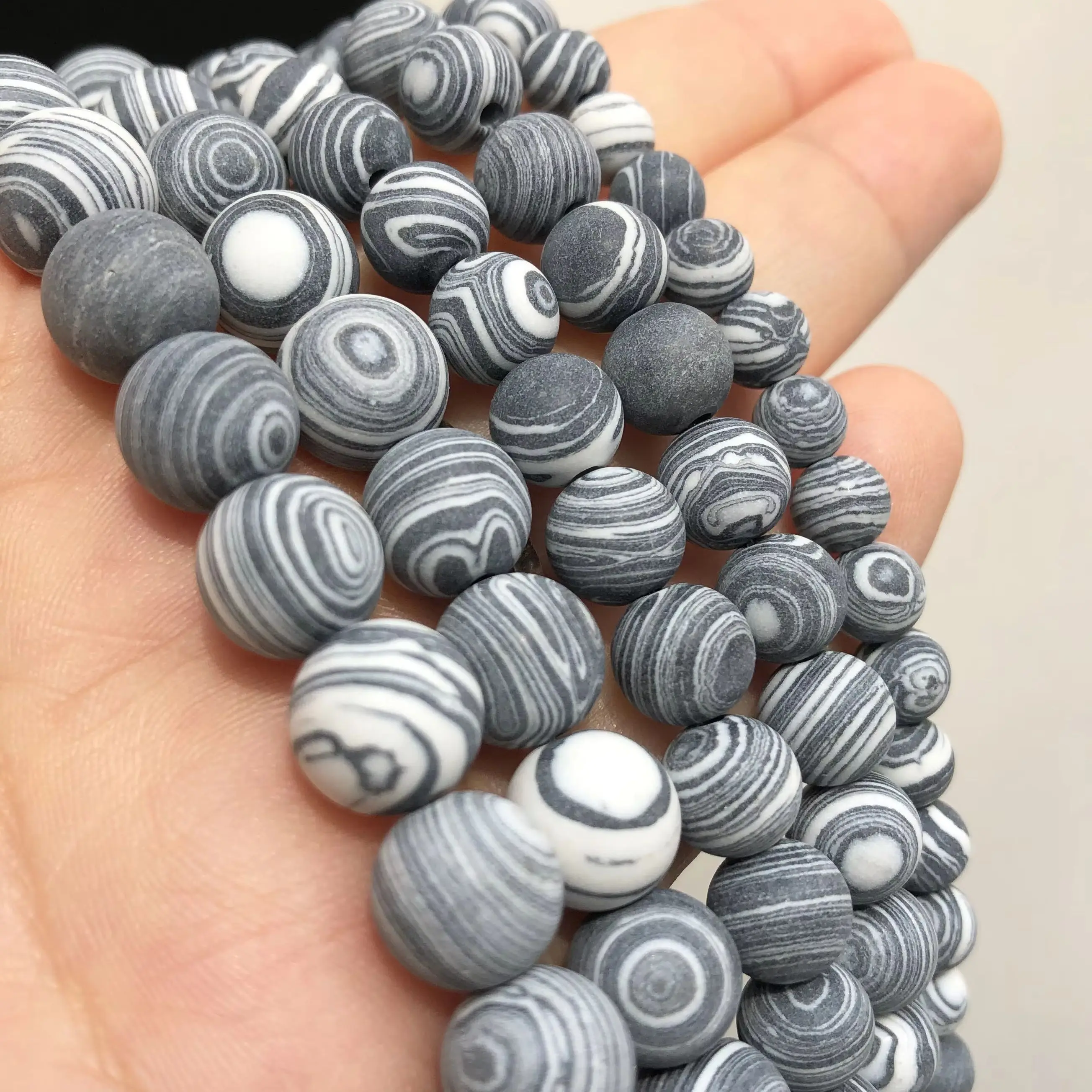 4-10mm Natural Matte Black &White Malachite Gem Beads Round Loose Spacers Beads Jewelry Making for DIY Gifts, Bracelets&Necklace