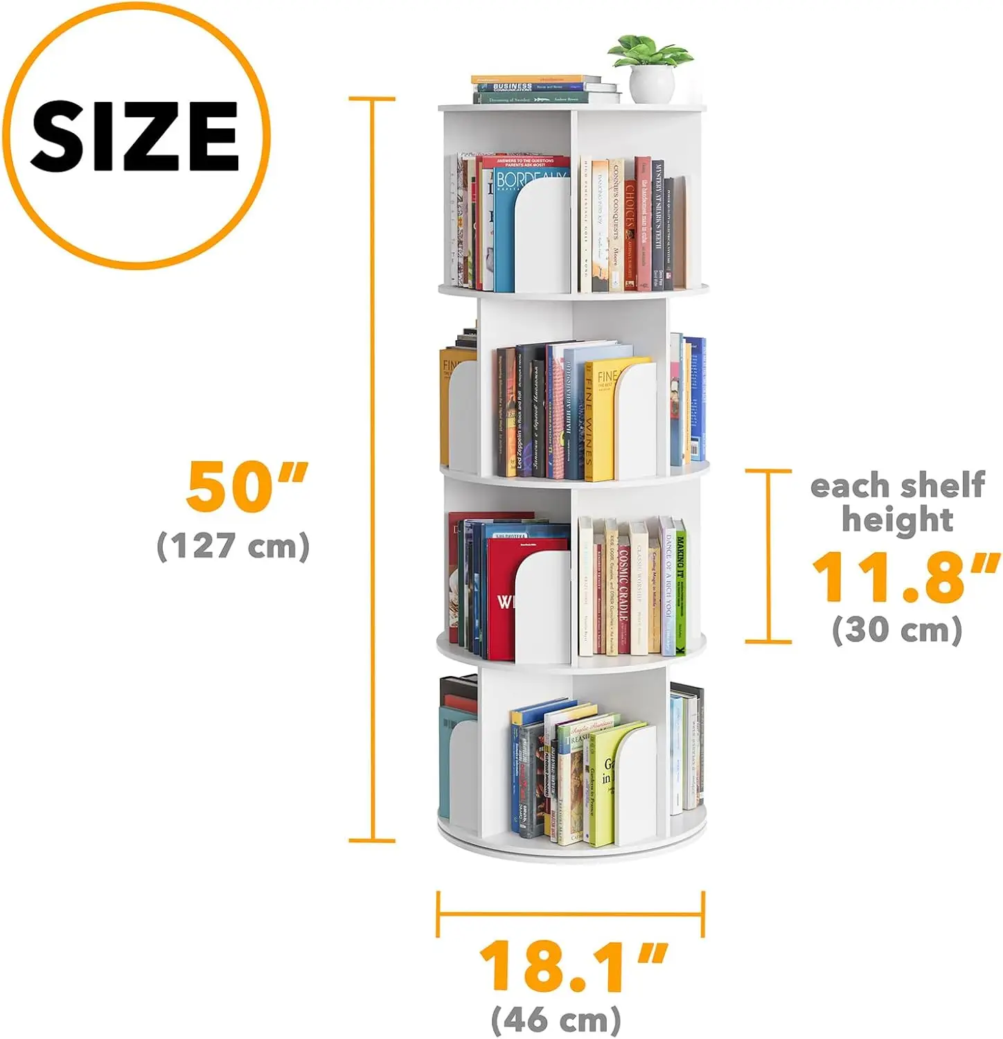 Cross Style 4 Tier Rotating Bookshelf, Spinning 360 Bookcase Lazy Susan Tower, Vertical Revolving Books Shelf Storage Round