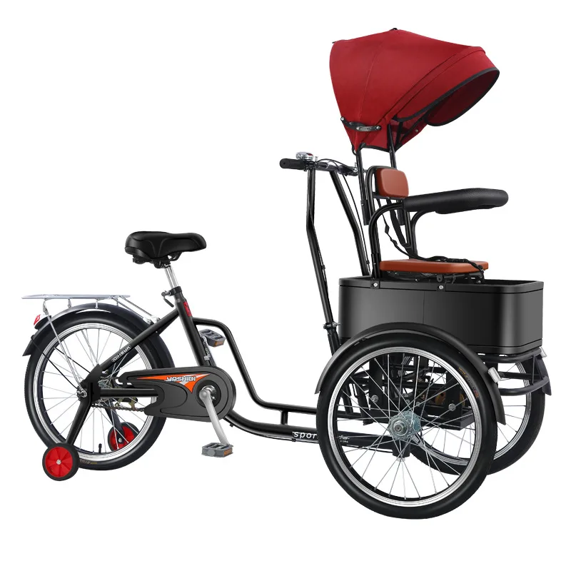 Bicycle cross-border new upside-down donkey double tricycle, elderly walking small manpower to pick up and drop off children