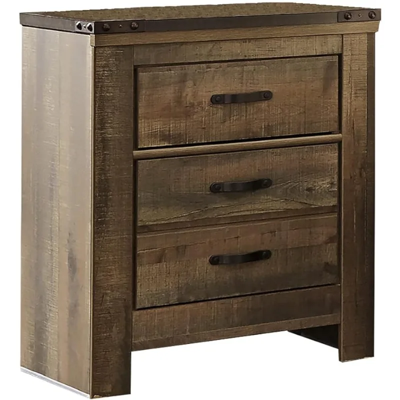 Trinell Rustic 2 Drawer Nightstand with USB Charging Stations, Warm Brown