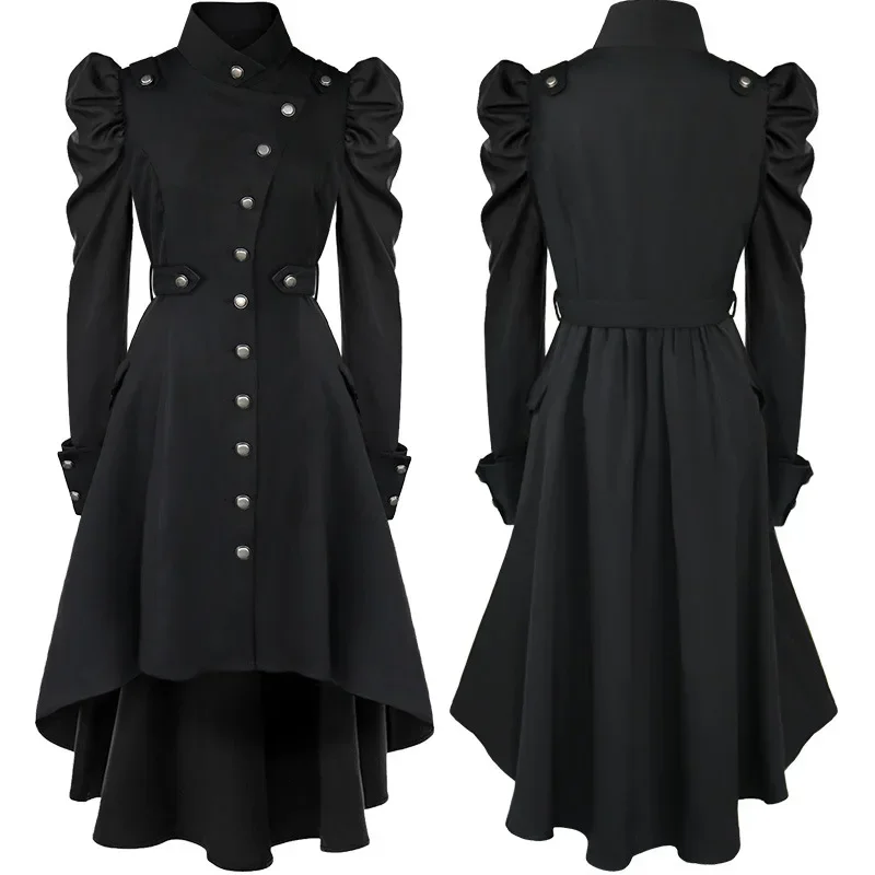 Women Steampunk Jacket Tailcoat Gothic Long Coat Uniform Party Halloween Costum Vintage Trench Medieval Jackets Coat Overcoat