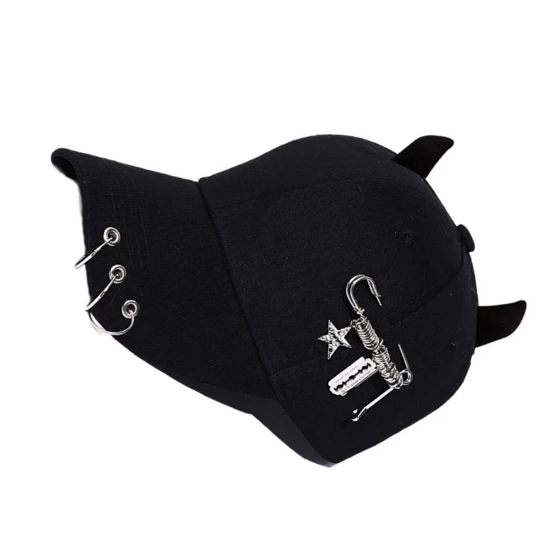 Harajuku Girl Devil Hat with Horn Baseball Caps Eye Catching Travel Gathering Visor Hat for Cycling Hiking Visor Hat