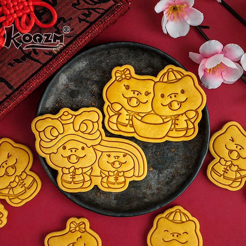 Cute Cartoon 2025 Chinese Zodiac Snake Cookie Cutter Fondant Biscuit Stamp Cutting Die Embosser Baking Cake Decorating Tool