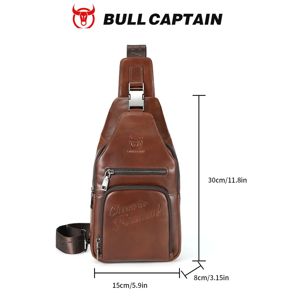 BULLCAPTAIN Genuine Leather Chest Bag Casual Triangle Crossbody Design Travel Shoulder Backpack Men Leather Multifunctional Bag view 5