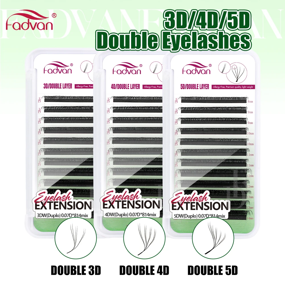 FADVAN 3D/4D/5D W-förmige Doppelspitzen-Wimpernverlängerungen, Natürliche Softlight-Volumen-Fächerwimpern 0.07 Curl C D Schwarze Wimpern
