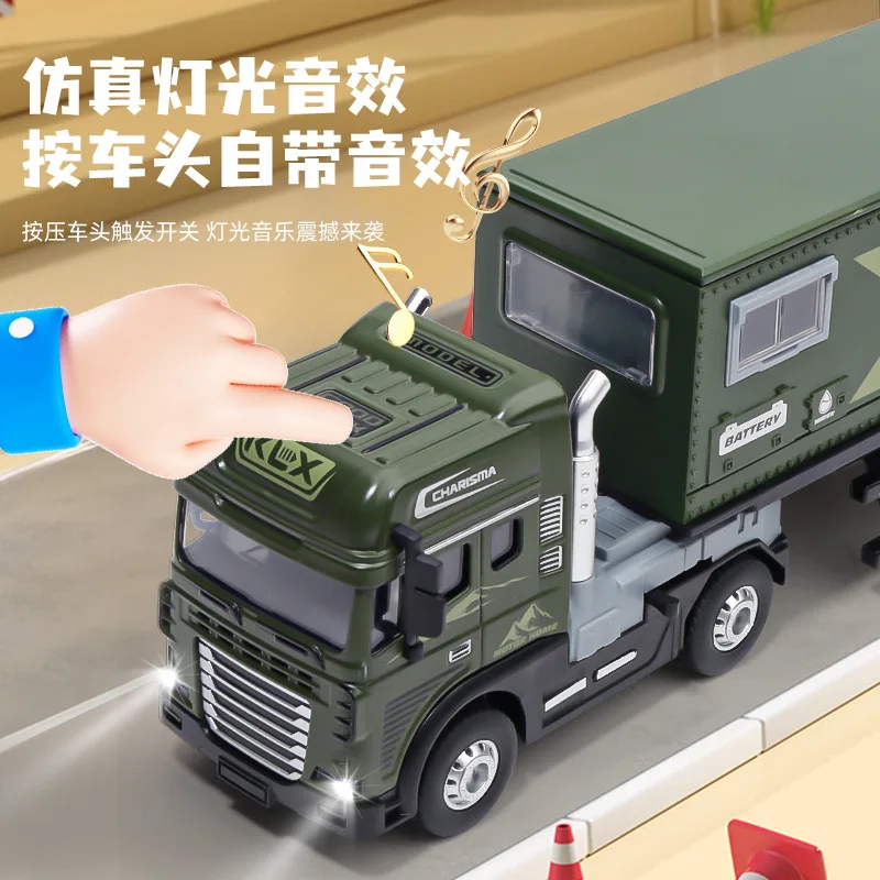 合金製RVシミュレーションおもちゃ車、大型、サウンドライト付き、オフロードコンテナトラック、男の子向け、子供用車両モデル、装飾オーナメント