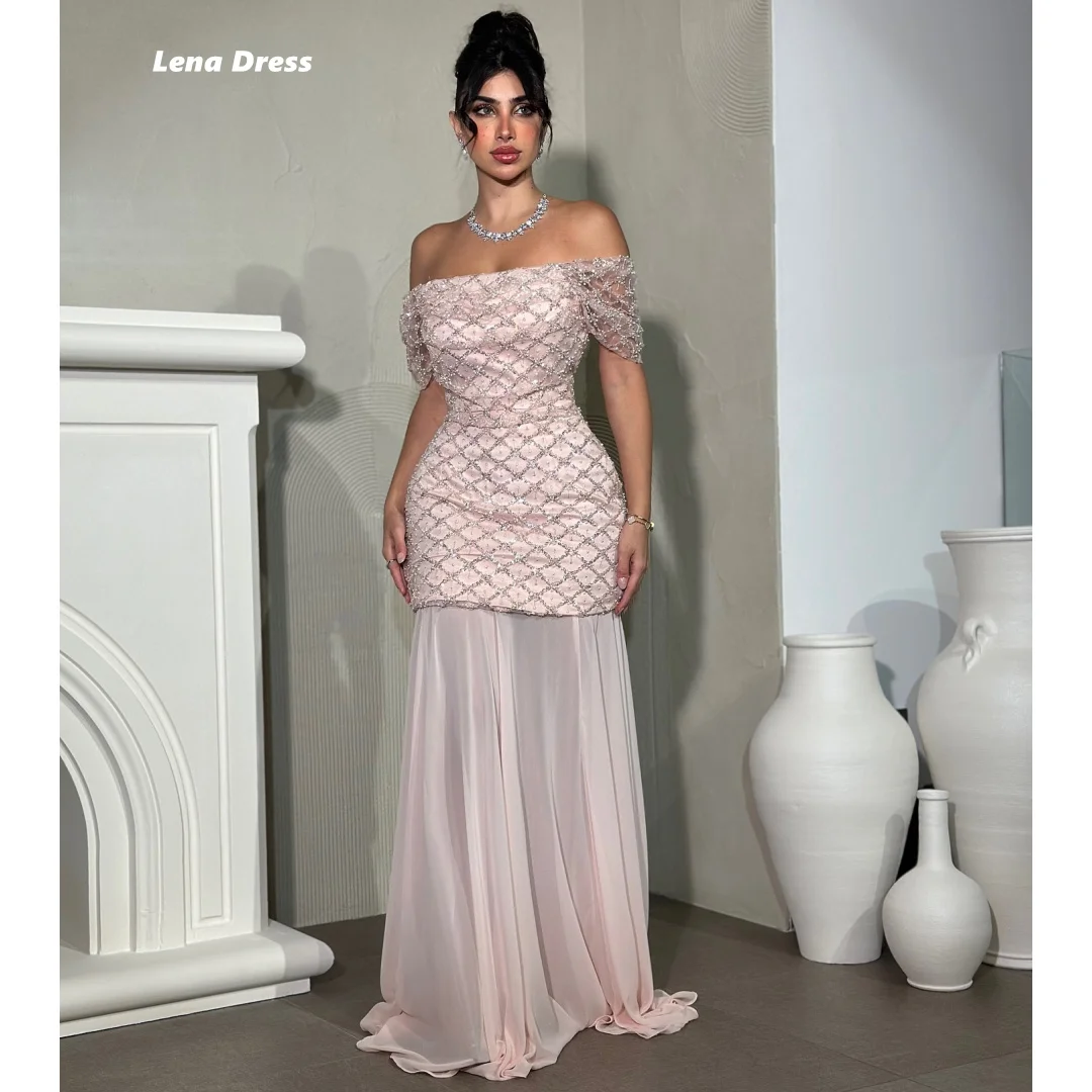 

Lena Pink Evening Dresses Woman Elegant Dresses for Special Event Custom Made Off-shoulder Shiny Elegant Long Dress Prom Clothes