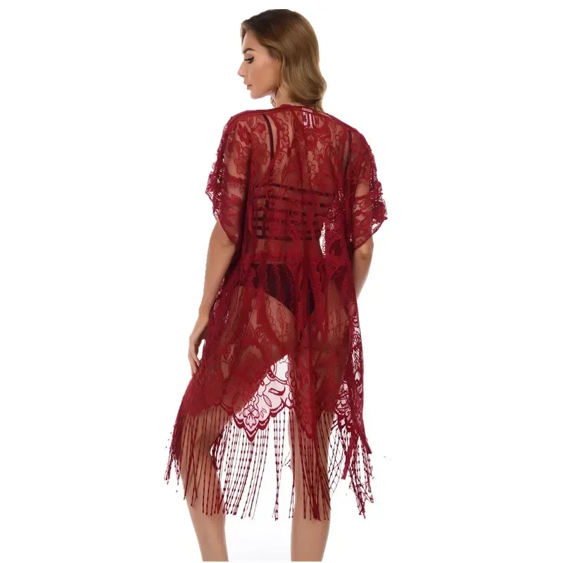 الدانتيل تنورة الشاطئ مثير بيكيني بلوزة الصيف واقية من الشمس الجوف التدريجي حجم كبير سترة المرأة شاطئ البحر عطلة الترفيه موضة الأسود