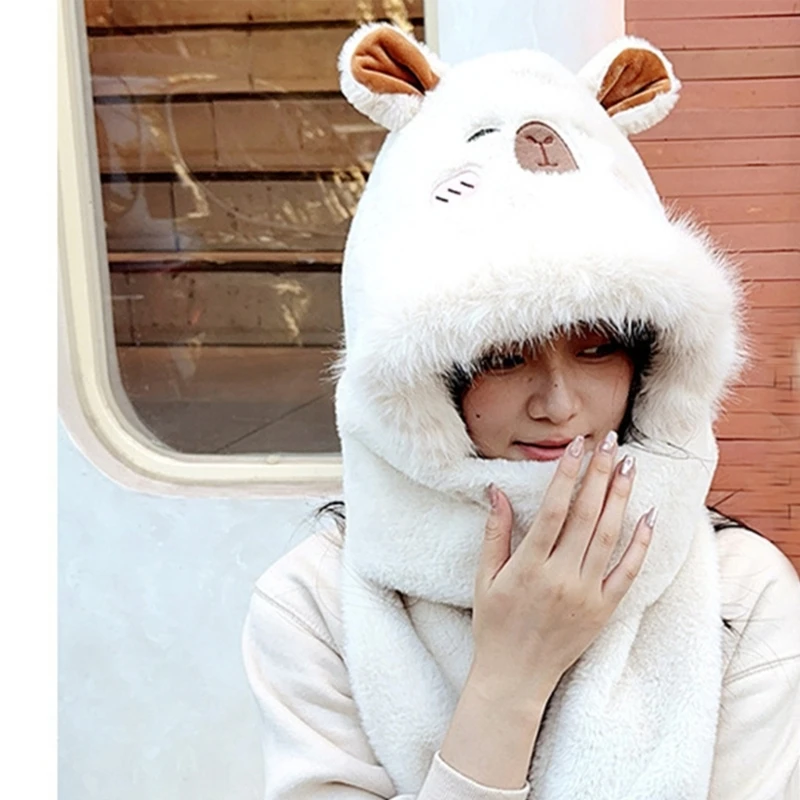Bear Ear Plush Scarf Gloves Hat for Cold Weather Earflap Hat for Student Girl Outdoor Winter Activity Ear Protective Dropship image 5