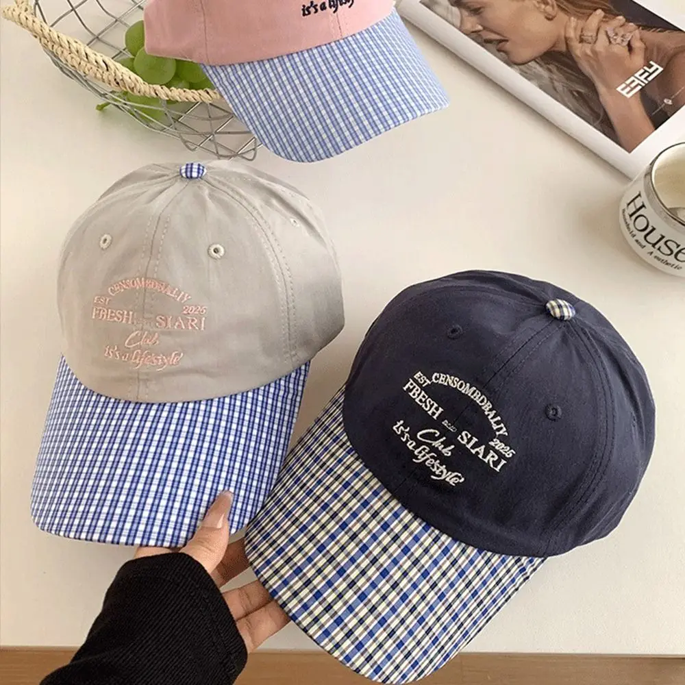 

Fashion Korean Baseball Hat Plaid Spring Summer Peaked Cap Visor Letter Embroidery Snapback Cap Girls