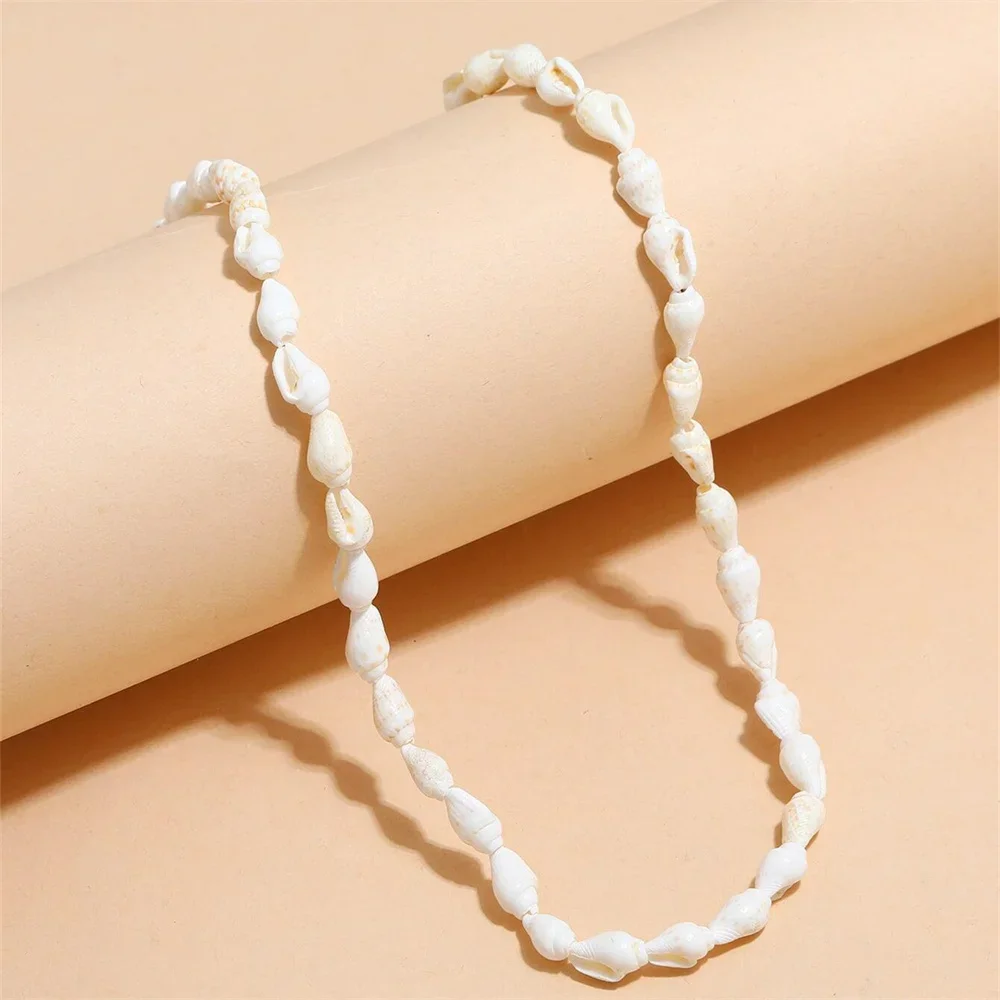 Fashion Vintage White Natural Conch Shell Color Bead Chain Necklace For Women Female Boho Geometric Baroque Choker Jewelry Gift