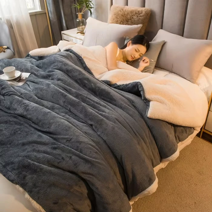 Solid Color Wool Throw Blanket Keep Warm Winter Bed Blankets Double Sided Cover Camping Double Bed Cover Bedspread On The Bed