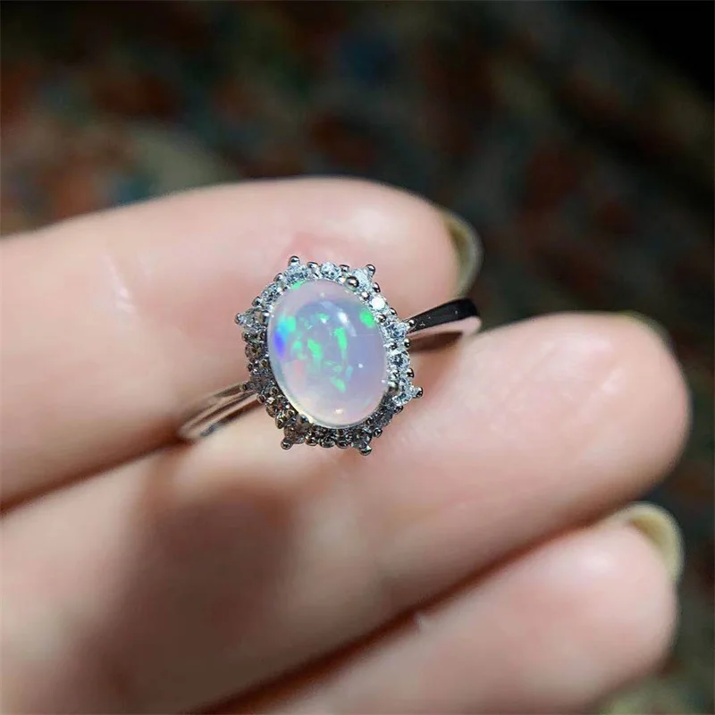 

Real S925 Sliver 925 Original Opal Ring for Women Natural Gemstone With Certificate 8x6mm