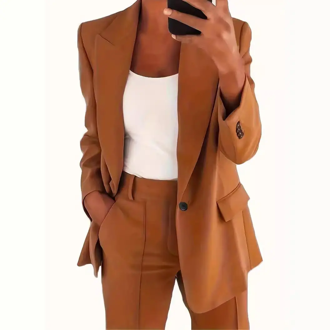 

Women's Collar Suit Jaet Pants Set Slim Fit Commute Sle Long Sve Color Busin Casual Polyester Fiber