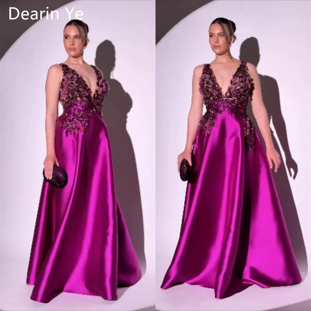 Vestido de baile com apliques, decote em V, A-line, até o chão, saias drapeadas, sem mangas, flor artesanal, ocasiões sob medida, Arábia Saudita, Dearin formal