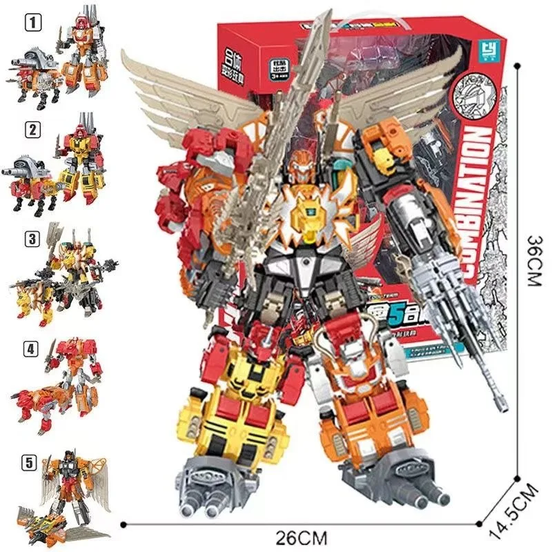 6 In 1 Anime Figures Transformation Ko Predaking Crazy Beast Fit Clan Hexagon Mechanical Shape-shifting Robot Toys Gifts