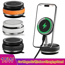 15W Vacuum Suction Magnetic Car Phone Holder Foldable Mirror Gym Charging Stand for iPhone 16 15 14 13 12 11 Pro Max Samsung