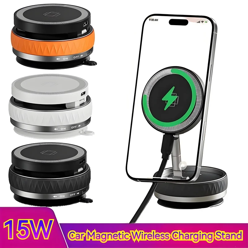 Magnetyczny uchwyt samochodowy na telefon z przyssawką 15W, składany, lusterkowy, do ładowania w siłowni, do iPhone 16 15 14 13 12 11 Pro Max Samsung
