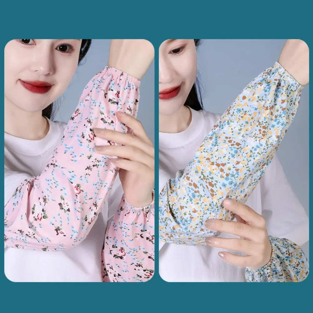 New Fashion Floral Ice Silk Gloves Loose Breathable Sunscreen Sleeves Arm Protectors Anti-UV Long Mittens Summer view 5