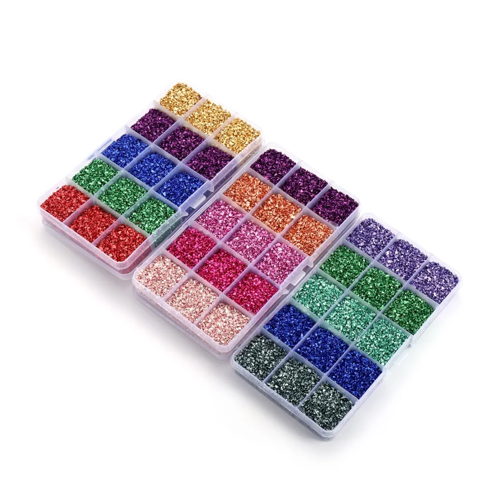 15 Grid/Box Glass Metal Crushed Stones Silicone Resin Fillings Kit For DIY Epoxy Resin Mold Nail Art Decoration Filler Set 300g