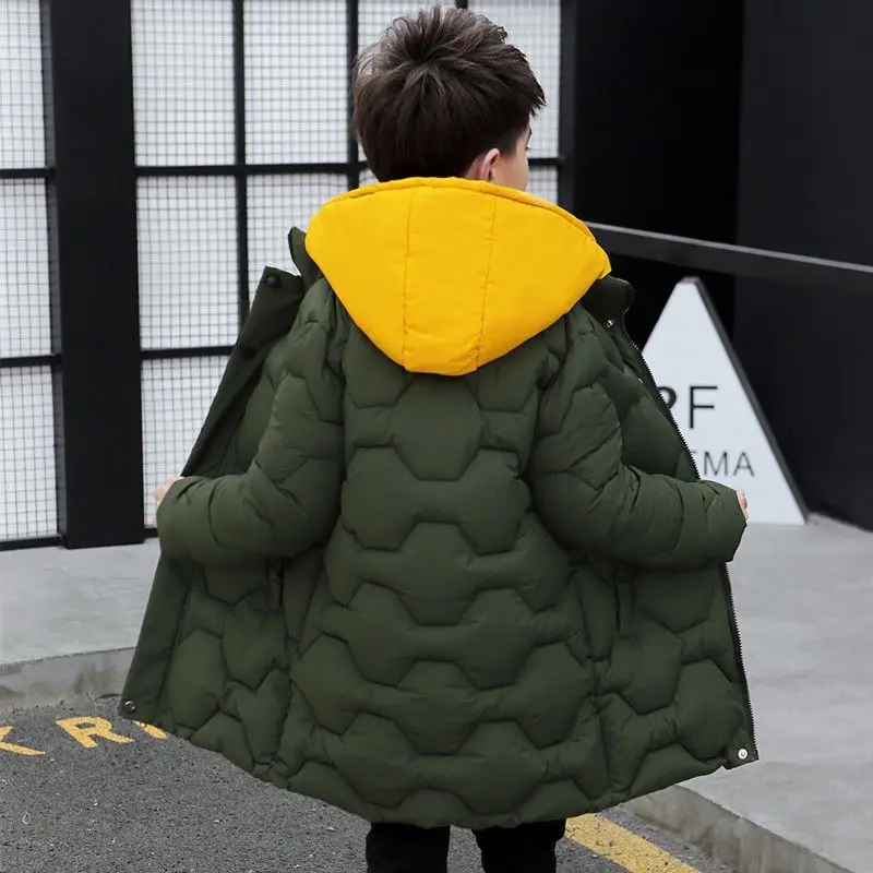 4 6 8 10 12 14 Years Big Boys Jacket Autumn Winter Thicken Warm Teenager Kids Jackets Fashion Long Style Zipper Hooded Boys Coat