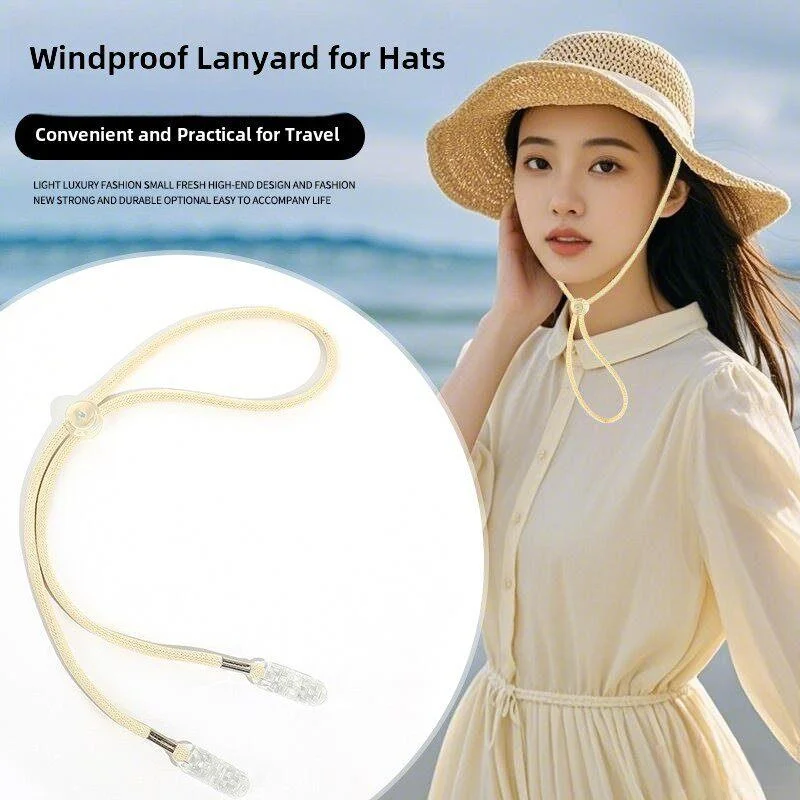Transparent Windproof Fishing Cap Cord Sun Hat Clip Fixed Anti-Loss Rope Fisherman Hat Hanging Cord Ladies Large Size Summer Set