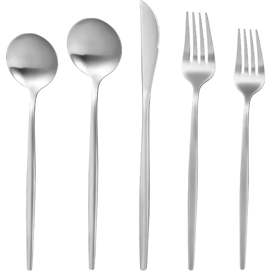 

60Piece Silverware Set for 12 Stainless Steel Flatware Matte Cutlery Tableware Kitchen Utensils Include Spoons and Forks Satin