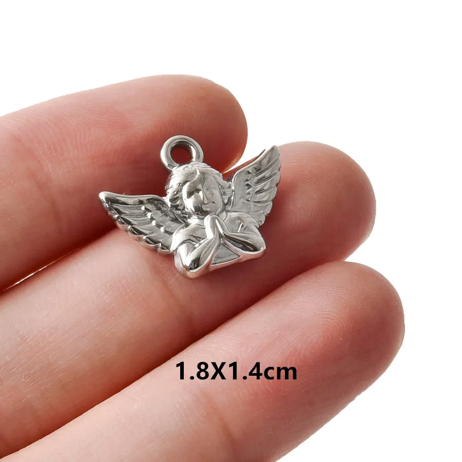 7pcs/Lot Wings Cross Rose Flower Angel Heart Wings Punk Stainless Steel Charms Necklace Earring Keychain Pendant Jewelry Making