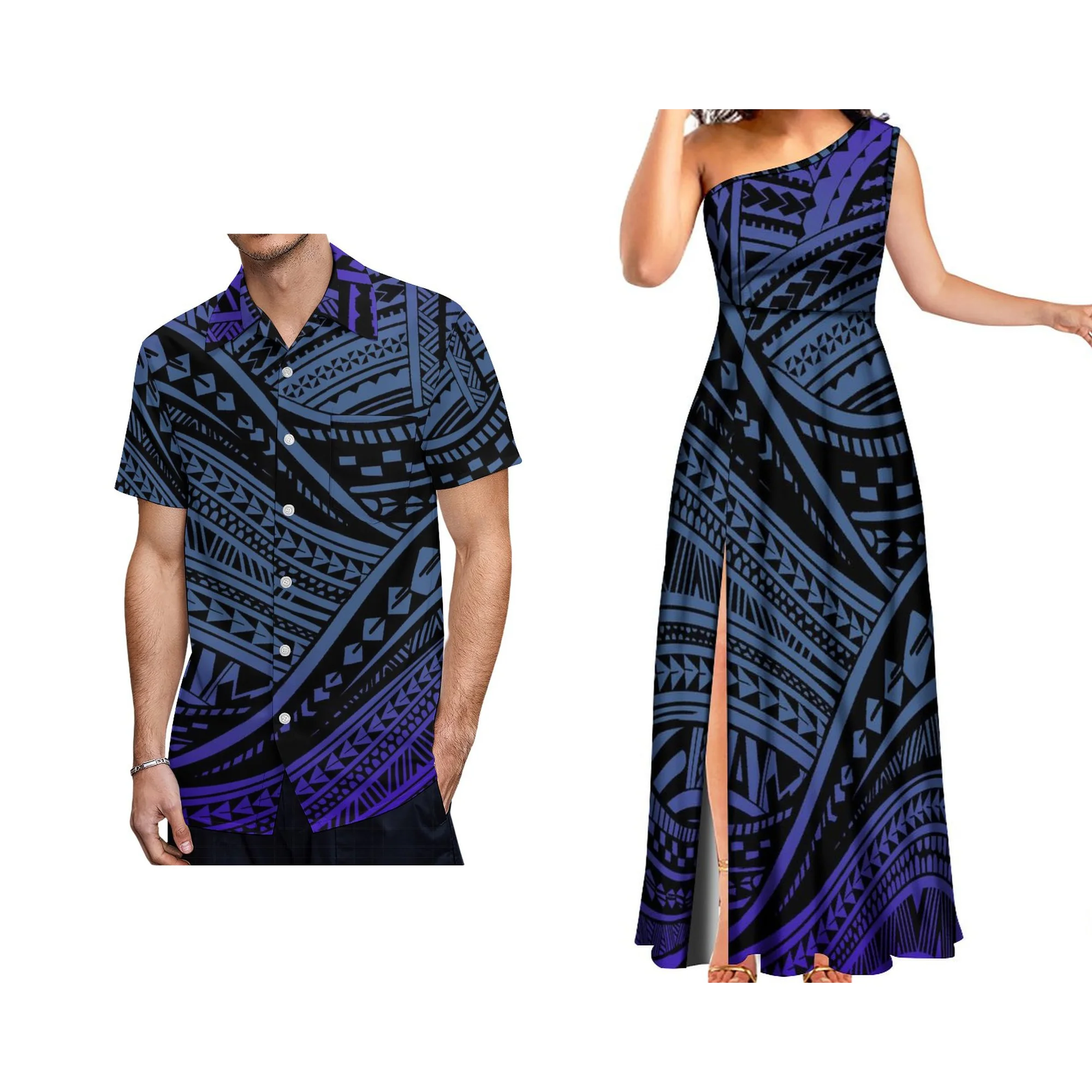 Vestido largo de fiesta y noche para mujer, talla grande, personalizado, con un solo hombro, sin mangas, con abertura, estampado tribal polinesio, al por mayor