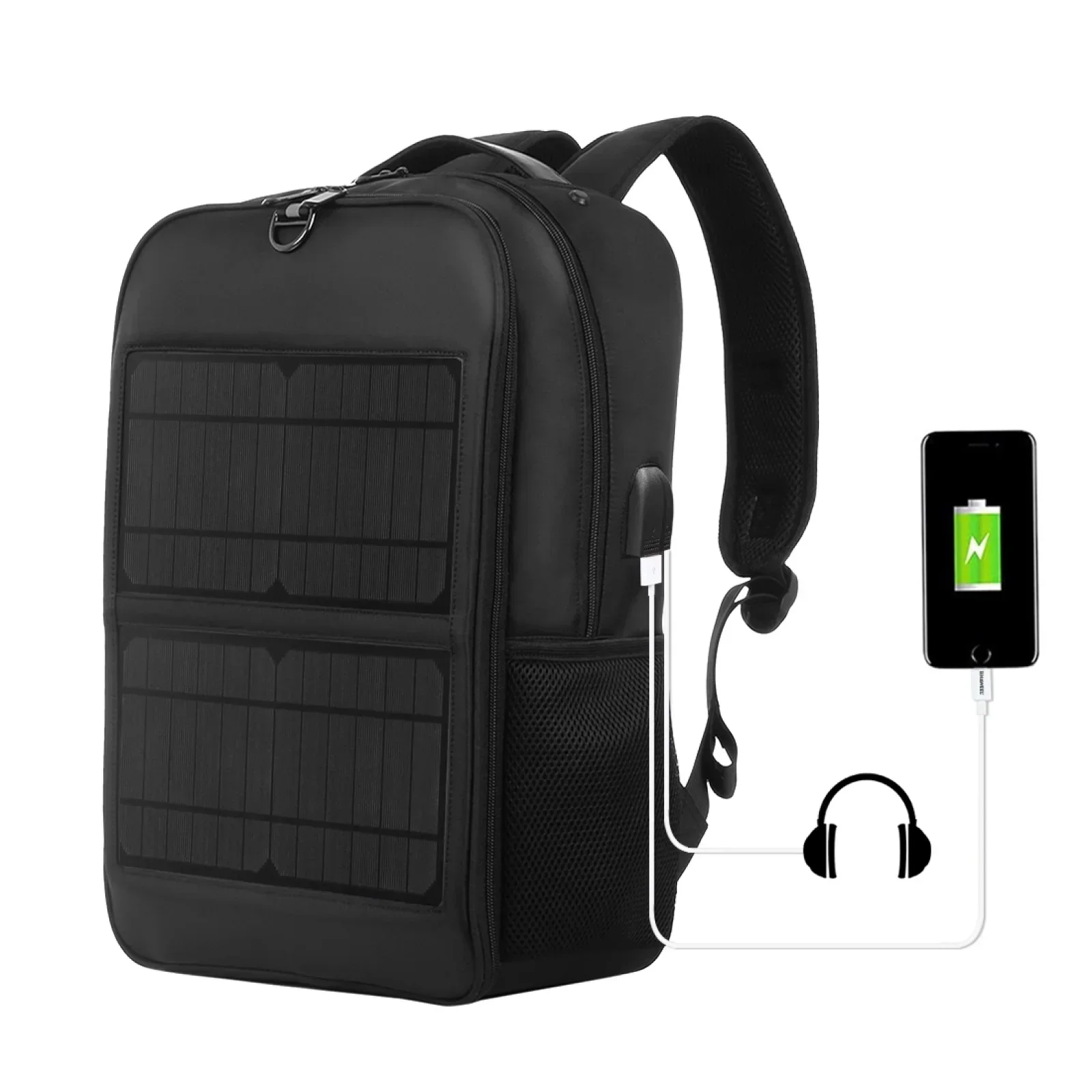 Solar Backpack 12/20W Panel Powered Laptop Bag Water-resistant Large Capacity with External USB Charging Port New men\'s bag