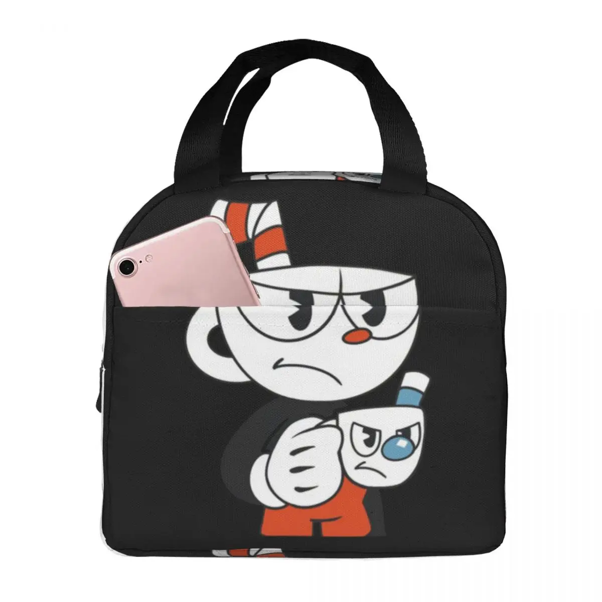 

Lunch Bag for Women Kids Cuphead And Mugman Angry Thermal Cooler Bag Portable Picnic Cartoon Canvas Tote Food Storage Bags