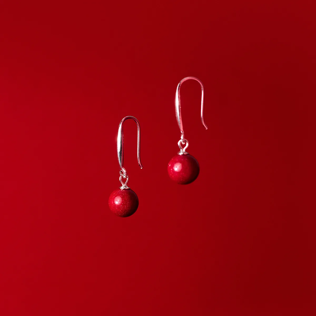 Genuine 925 Sterling Silver Ear Hook Cinnabar Stone Drop Earrings Simple Cute Fashion Women Summer Jewelry