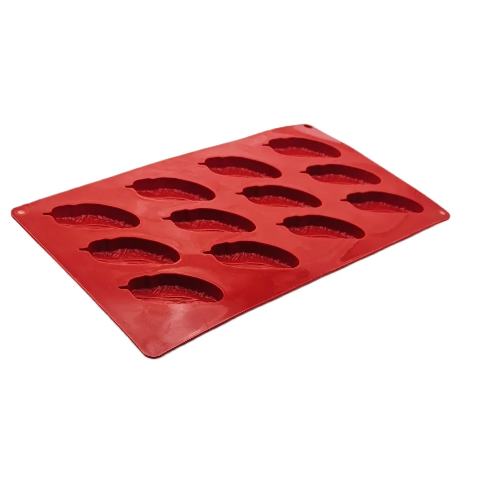 Molde de silicona de 12 cavidades con forma de pluma para chocolate, molde para bizcocho chino al vapor, pudín, gelatina, galletas, herramientas de repostería casera