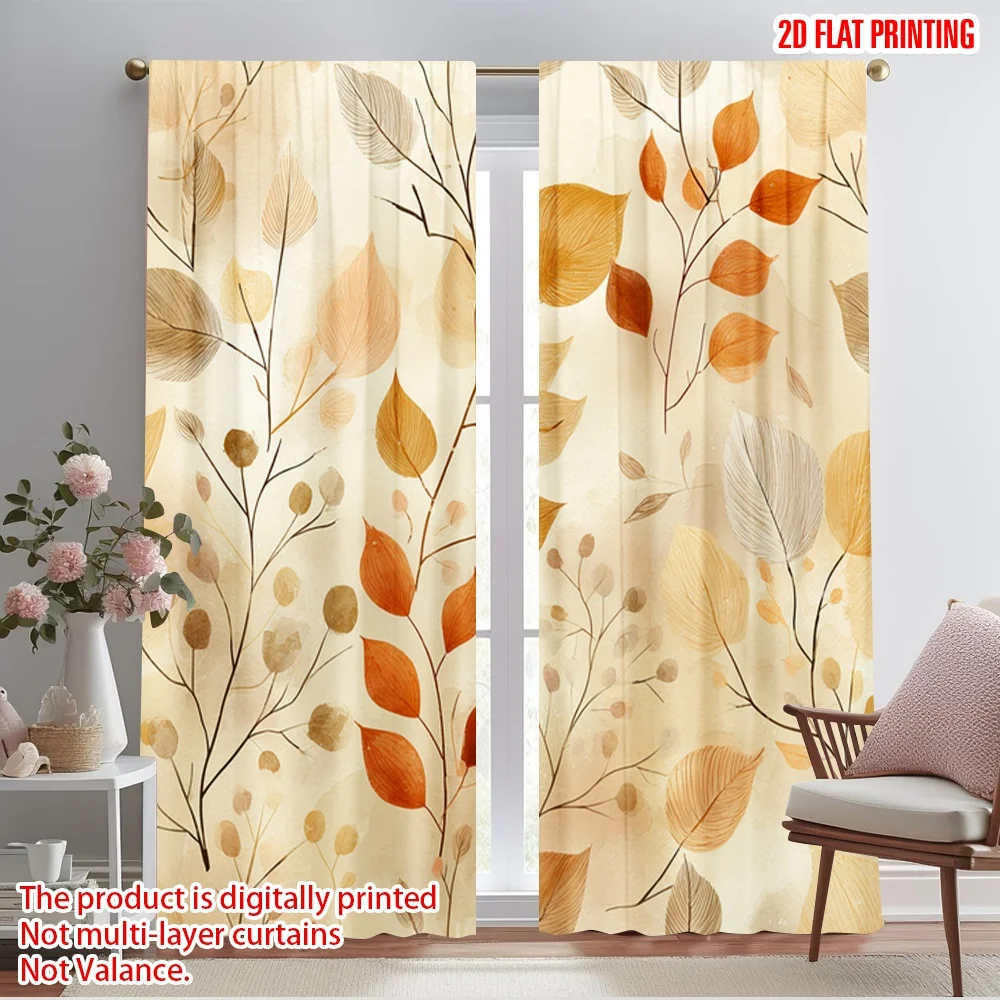 2pcs 2D flat printing Curtains Autumn Leaves Pattern(1) Polyester Without Electricity Family Party Perfect for Holiday Party